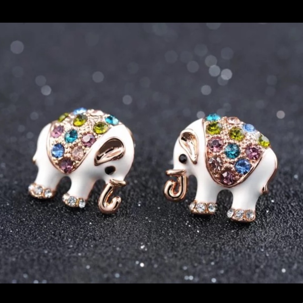 Rose Gold Elephant Earrings - Picture 2 of 5